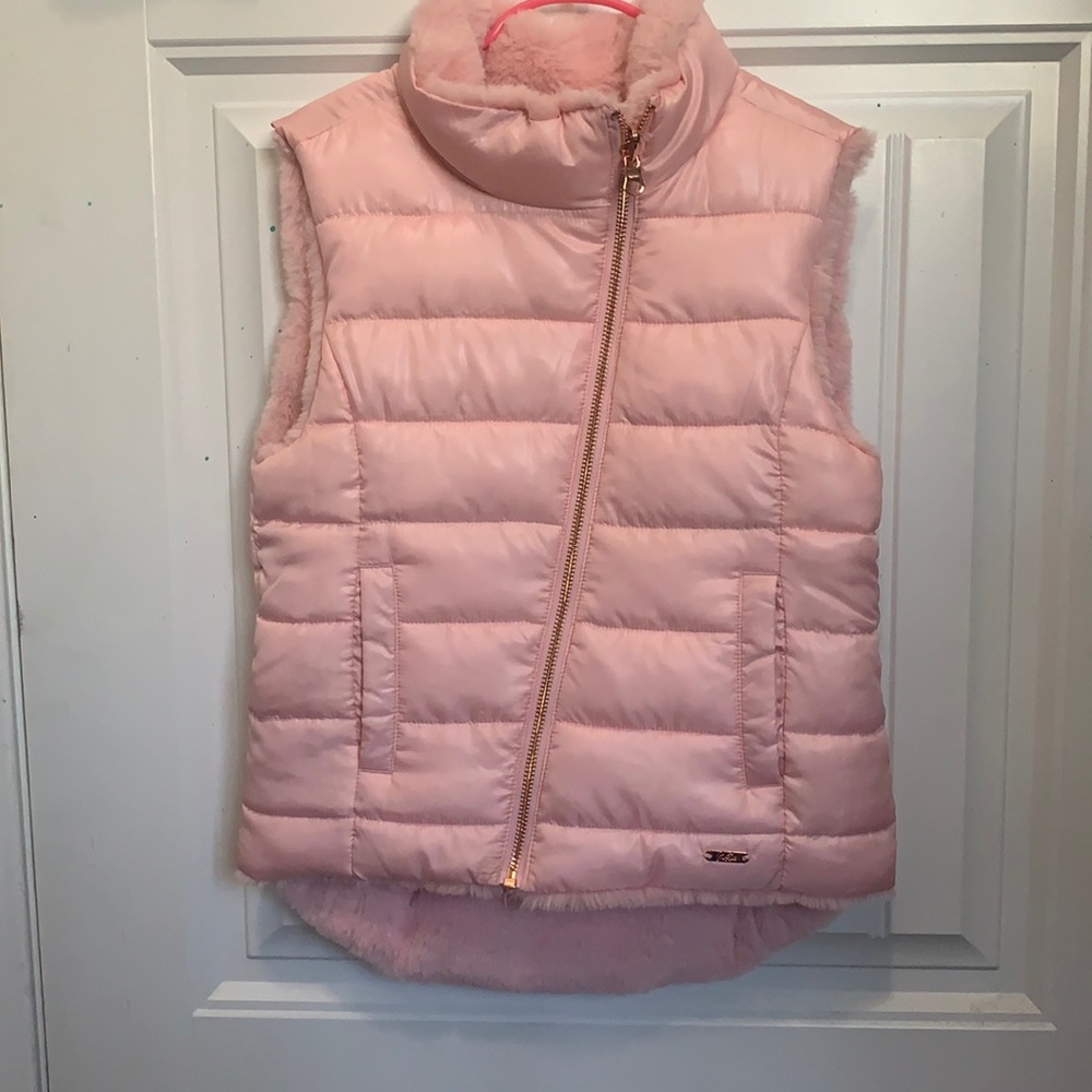 Girls reversible furry puffer vest